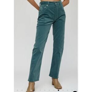 MOUSSY VINTAGE •25• Slater Corduroy Straight Leg Jeans Turquoise Green NWT $375